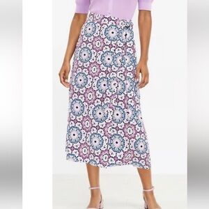 LOFT Mosaic Print Midi Wrap Skirt Linen Cotton Blend Boho Cottagecore Size 16